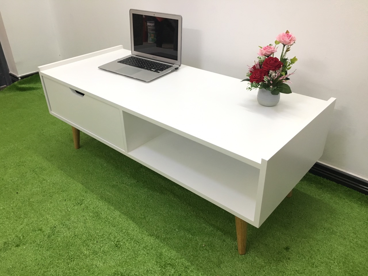 Bàn trà cafe sofa phòng khách hình hộp trắng T819-1 KT120x50x43