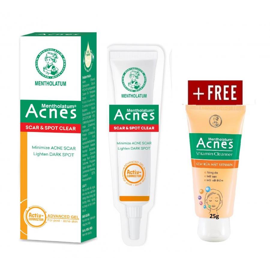 Gel chuyên biệt sáng thâm mờ sẹo Acnes Scar and Spot Clear 10g + Tặng Kem rửa mặt Acnes Vitamin 25g