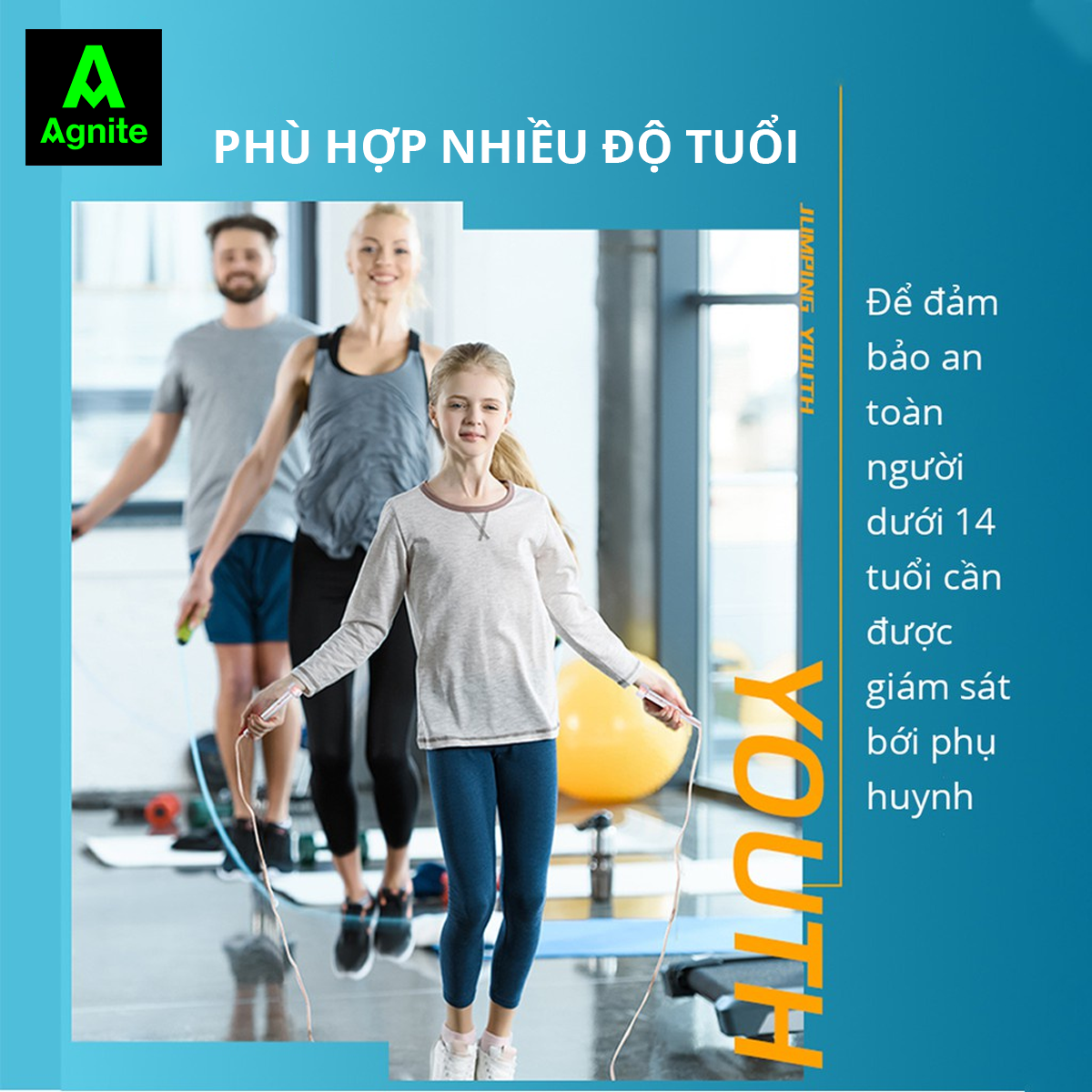 Dây nhảy thể dục nhiều màu Agnite chính hãng, siêu nhẹ, dễ tập luyện hỗ trợ tăng cường sức khỏe, vóc dáng FT114