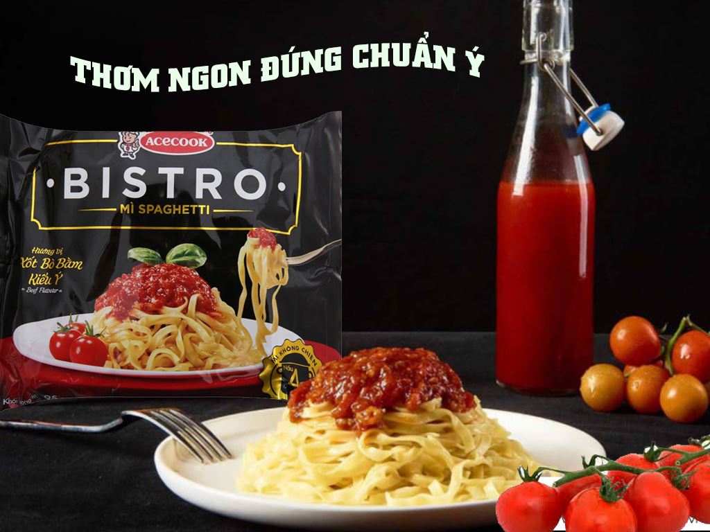 Thùng 24 Gói Mì Spaghetti Bistro Hương Vị Xốt Bò Bằm Kiểu Ý Acecook (95gr x 24 Gói)