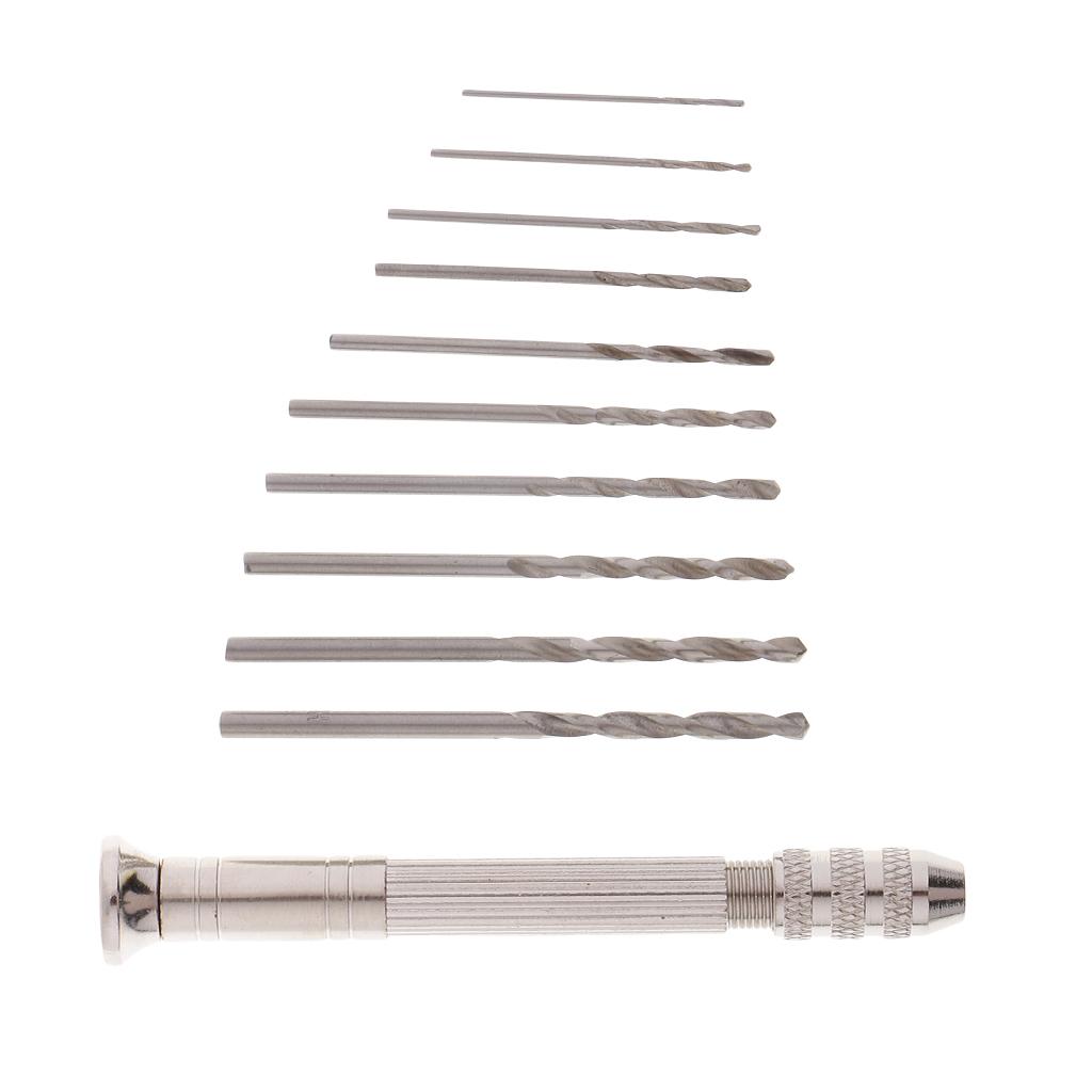 11 Mini Micro Twist Hand Drill 0.8-3mm Bits Set Hand Pin Vise Jewelry Tools