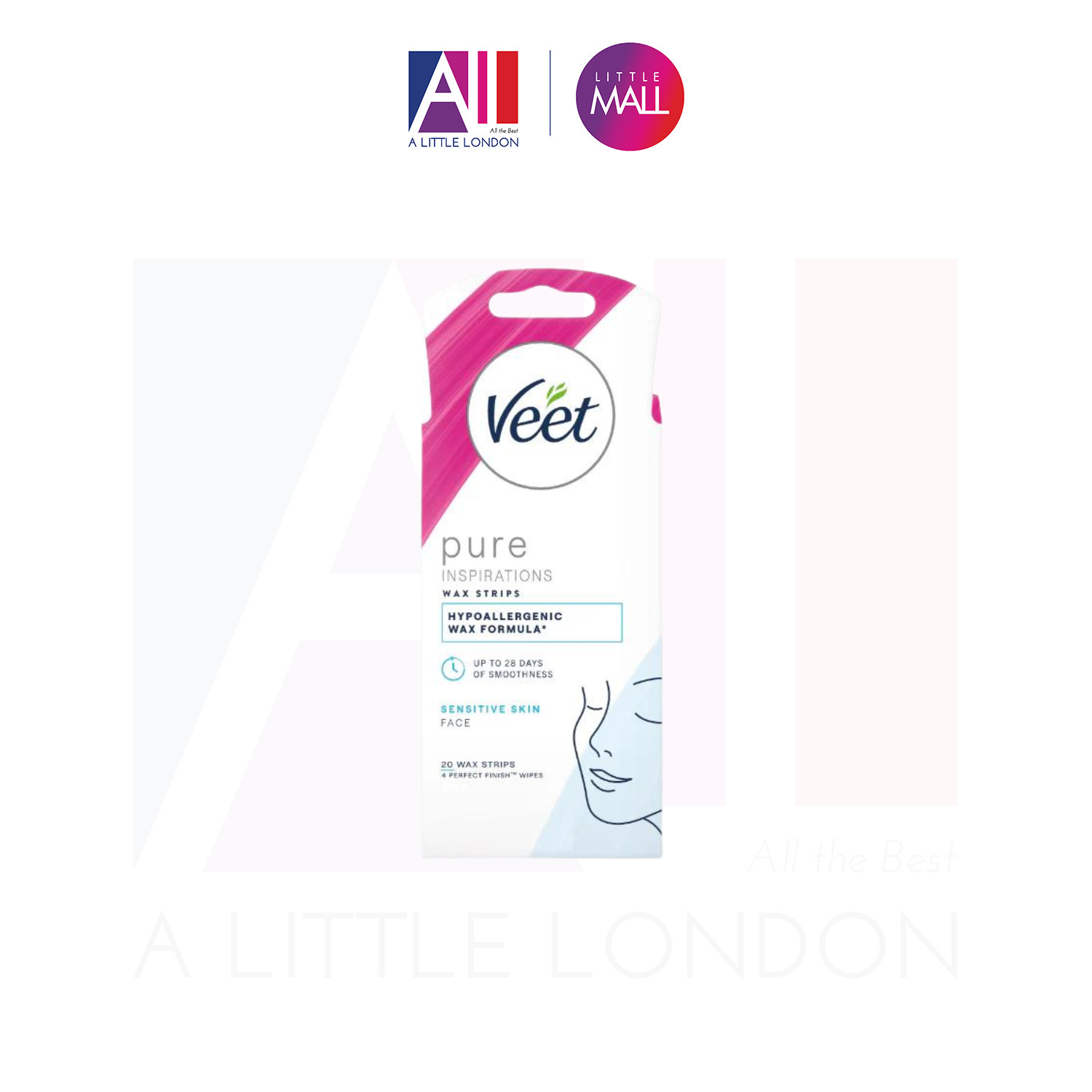 Tẩy lông mặt ria mép da nhạy cảm Veet Wax Strips 20 Miếng