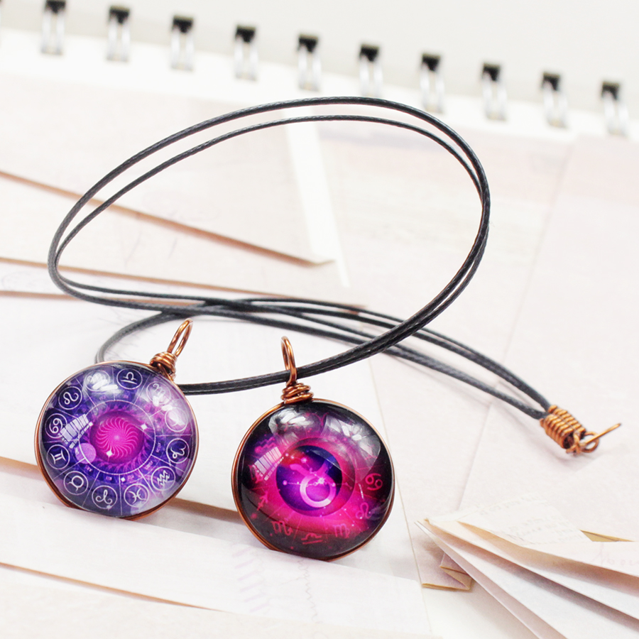 Dây chuyền 12 cung hoàng đạo Zodiac tông tím huyền bí 06647-DC003