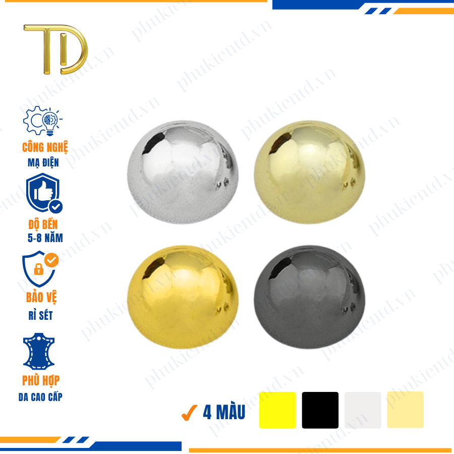 Chân đế túi xách, chân nấm túi xách 12mm cao cấp công nghệ Mạ điện Electroplating độ bền 5-8 năm