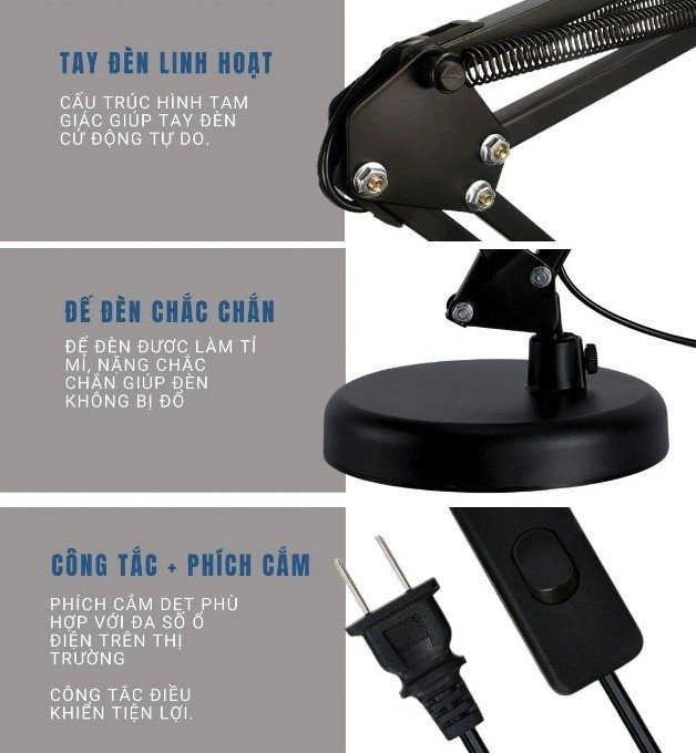 Đèn để bàn có đế kẹp cạnh bàn 2 in 1 chuyên dùng để học, làm việc, đọc sách, đèn ngủ,.... cho nam và nữ dễ dàng điều chỉnh xoay 360 độ, thiết kế sang trọng hiện đại