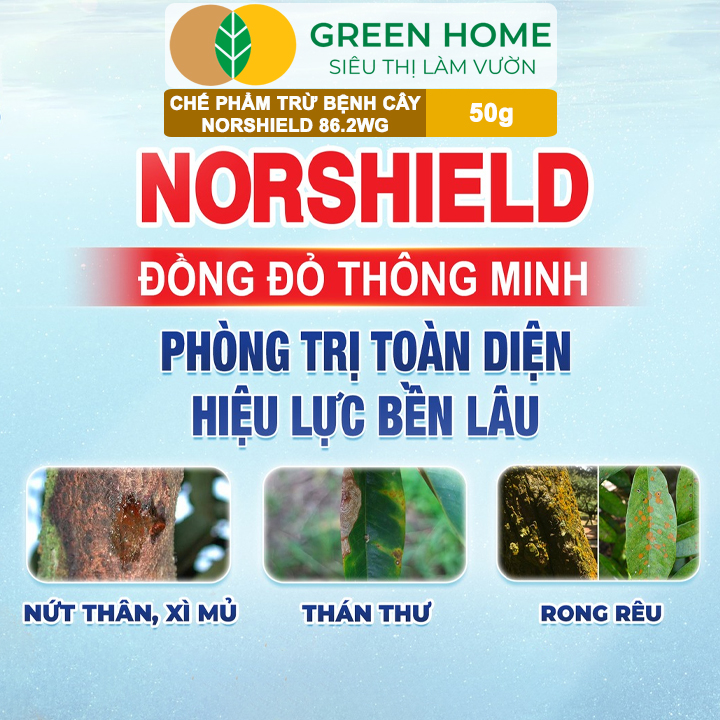 Chế Phẩm Trừ Bệnh NORSHIELD 86.2WG GreenHome, Gói 50gr, Gốc Đồng Đỏ, Bám Dính Tốt, Che Phủ Đều