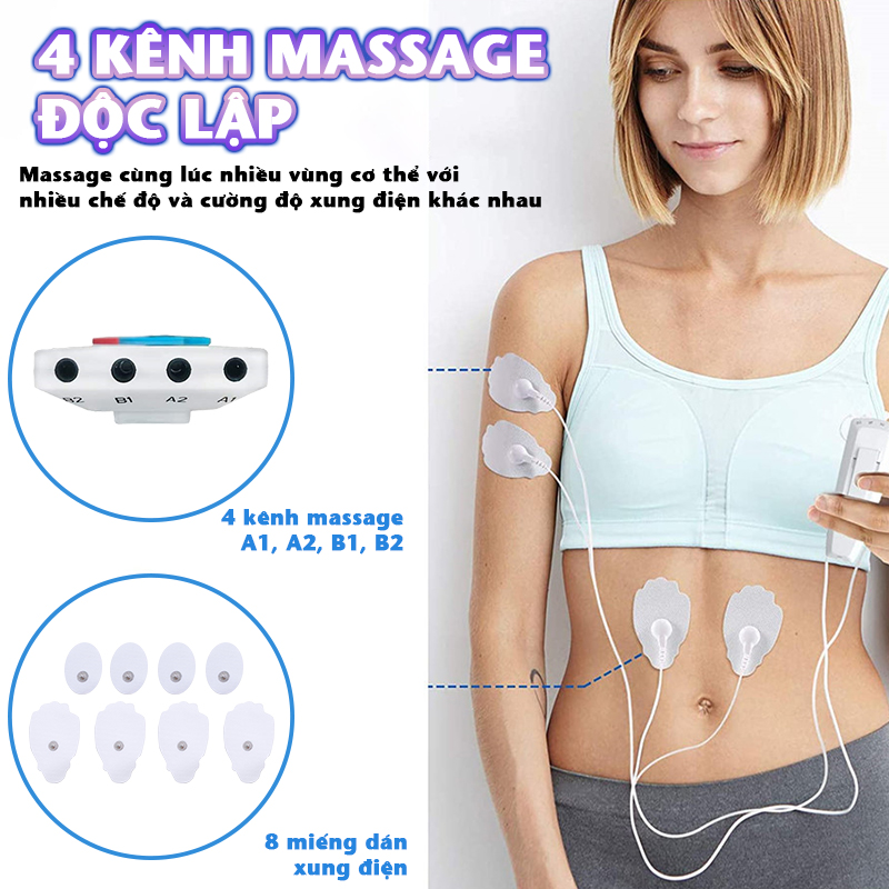 Máy massage xung điện Nikio NK-103A - 4 kênh, 8 miếng dán, 16 chế độ, 20 cường độ tùy chỉnh