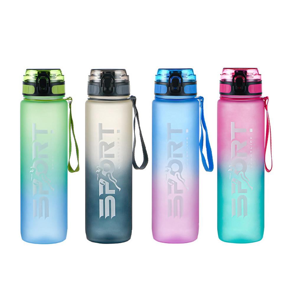 0.8L/1L Sports Water Bottle with Straw Camping Hiking Exercise Water Bottle Outdoor Plastics Bottle Large Capacity Drinkware with Carrying Rope