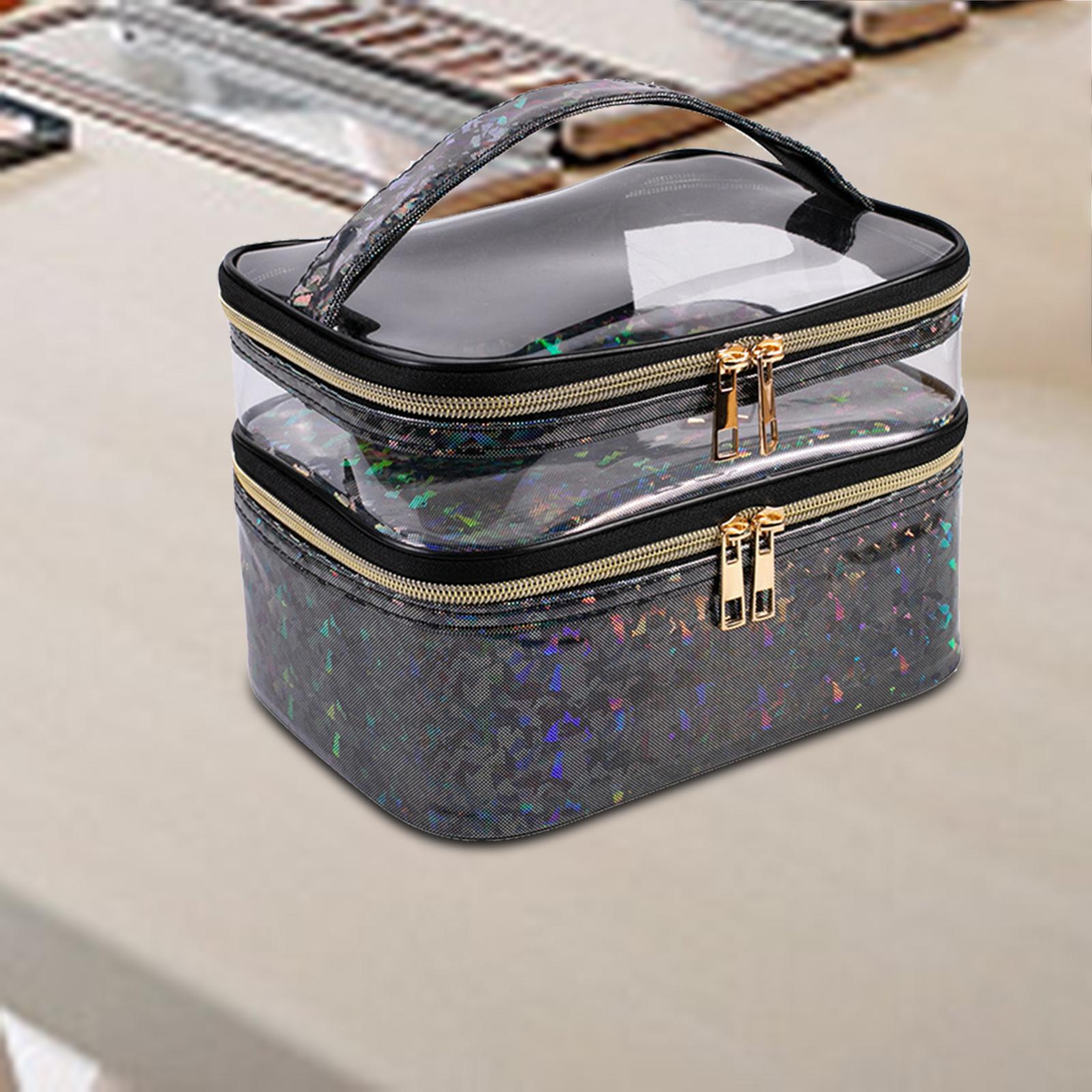 Double Layer Cosmetic Bag Makeup Bag Toiletry Bag Transparent Makeup Brush Bags Quality Zipper