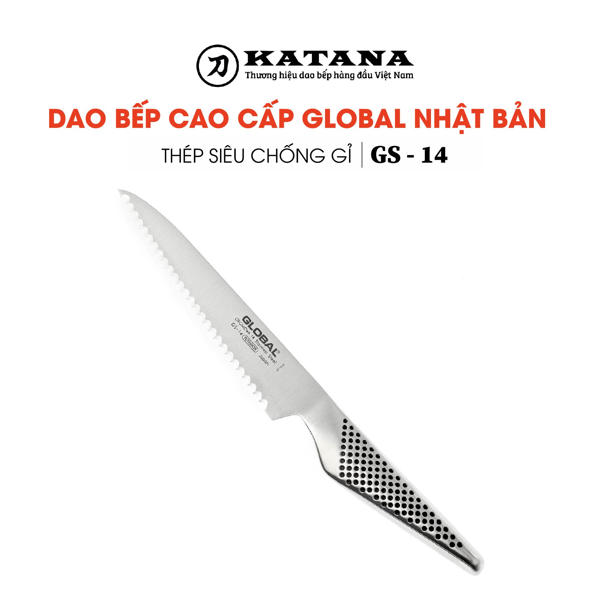 Dao bếp Nhật cao cấp Global GS14 Serated Utility - Dao đa năng (150mm) Dao gọt hoa quả, cắt bánh mỳ - dao bếp Nhật chính hãng