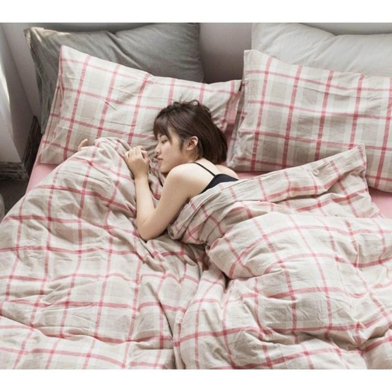 Bộ chăn ga gối cotton poly Caro Ô Vuông