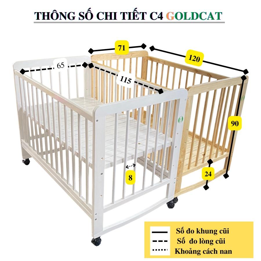 Cũi Giường Cho Bé 4IN1 GOLDCAT C11 Chất Liệu Gỗ Quế Tự Nhiên Màu Trắng, An Toàn Cho Bé, Giúp Bé Chống Trào Ngược