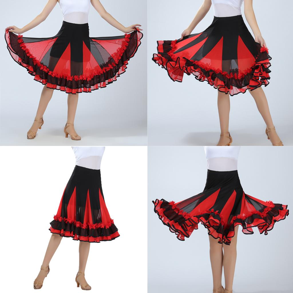 Elegant Ballroom Dancing Latin Waltz Dance Party Big Swing Mesh Skirt