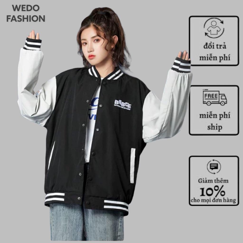 Áo khoác Bomber nữ BABGE, vải dù mero hai lớp cao cấp, logo thêu kèm nút bấm phối màu cá tính