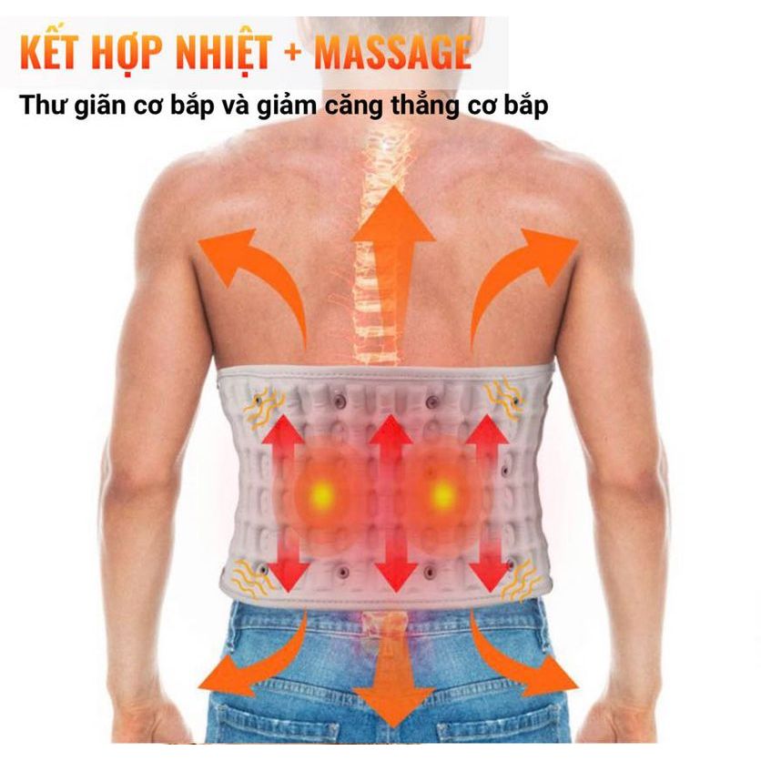 Đai lưng cột sống thoát vị đĩa đệm cao cấp, Đai hơi kéo giãn cột sống định hình bảo vệ cột sống lưng chườm nóng hồng ngoại giảm đau thắt lưng hiệu quả - Hàng chính hãng