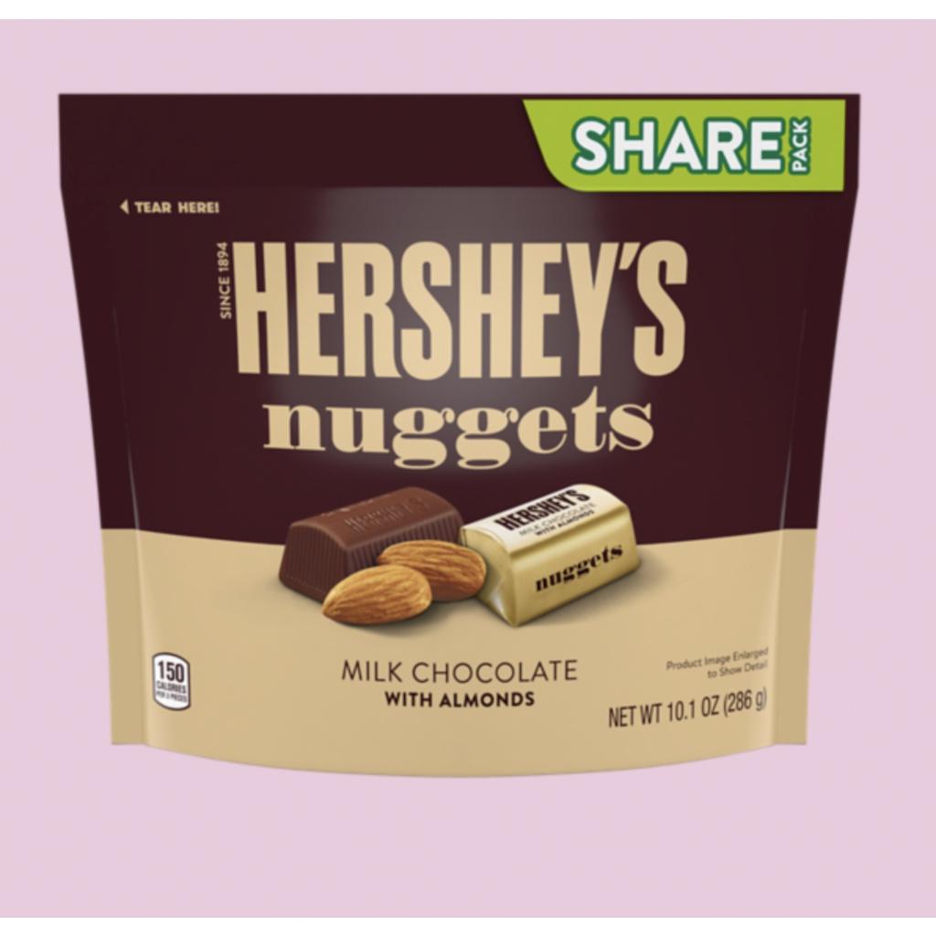 TÚI 286g KẸO SOCOLA SỮA BỌC HẠNH NHÂN Hershey's Nuggets with Almonds Share Size Chocolates (10.1 oz)