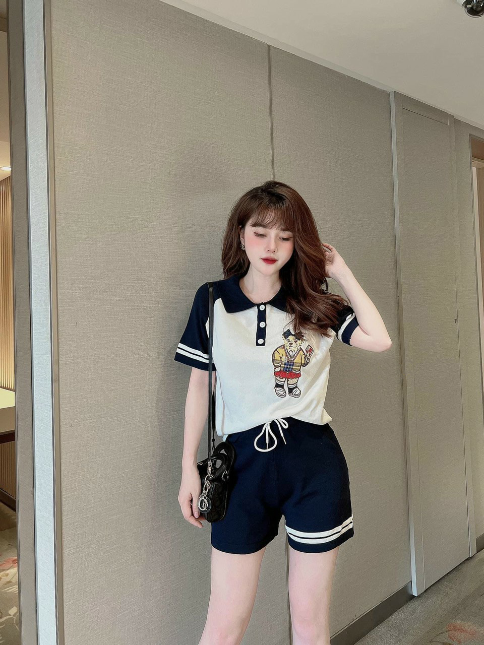 [FREESHIP]Đồ bộ đùi form rộng thun cotton cổ bẻ logo thêu đắp cao cấp