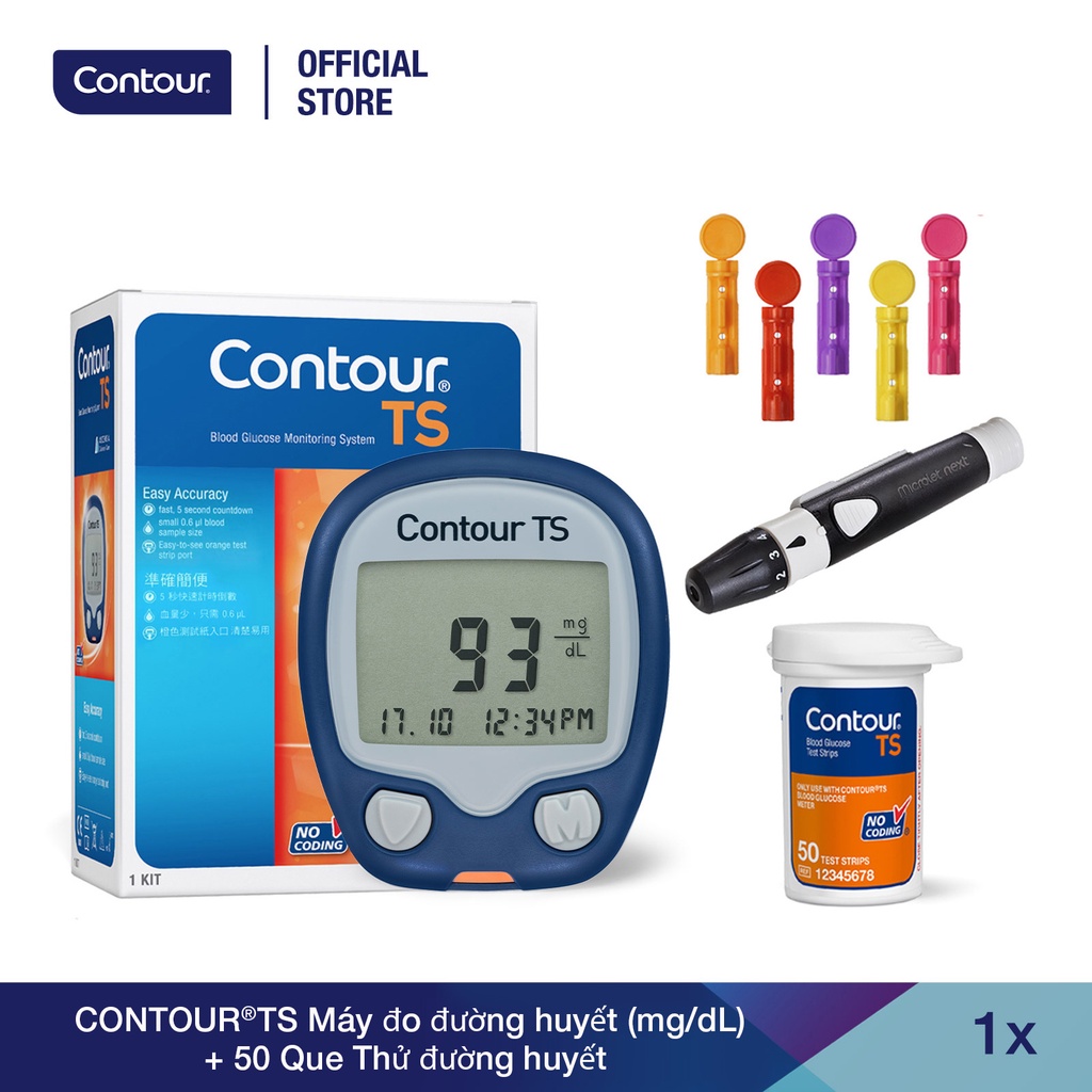 Bộ 2 sản phẩm : 1 Máy đo đường huyết CONTOUR TS và 50 Que thử đường huyết