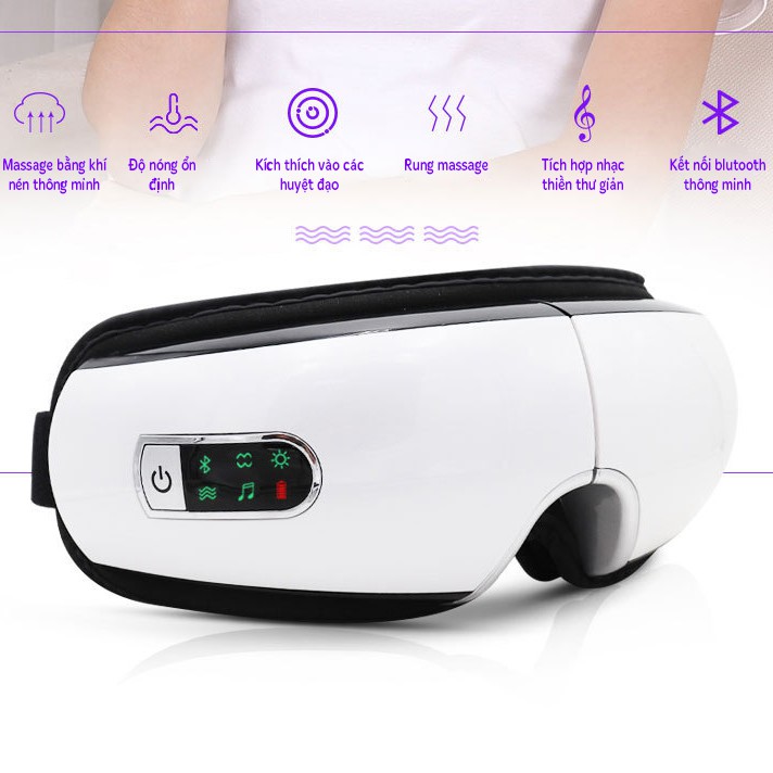 Máy Massage Mắt Thông Minh Eyes Care - Massage Mắt Công Nghê Cao Bằng Túi Khí Đôi, Massage Rung Tần Số - Máy Massage Mắt Tích Hợp Bluetooth Nghe Nhạc - Giảm Mỏi, Khô Mắt, Quầng Thâm - Cải Thiện Giấc Ngủ