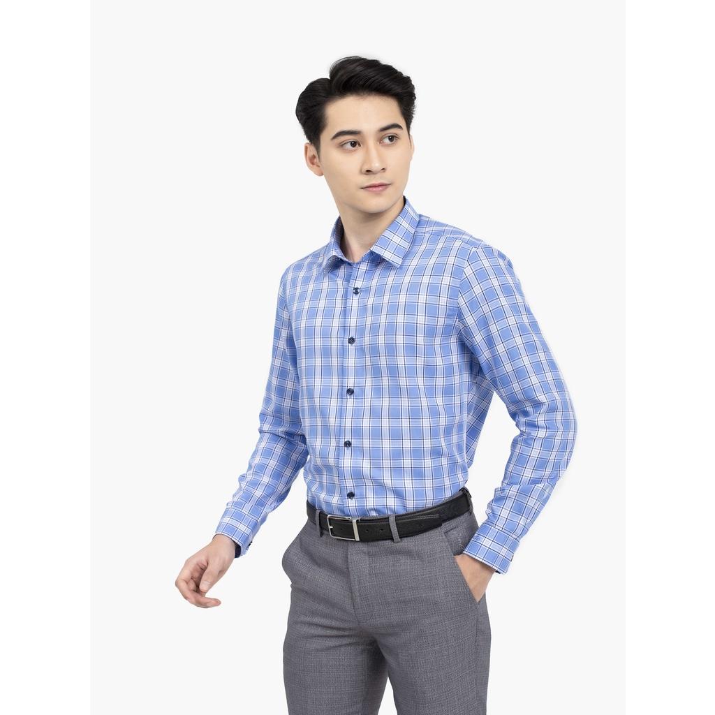 Áo sơ mi nam dài tay ARISTINO dáng Slim fit ôm vừa vặn, họa tiết kẻ ô trắng xanh lịch lãm - ALS34501