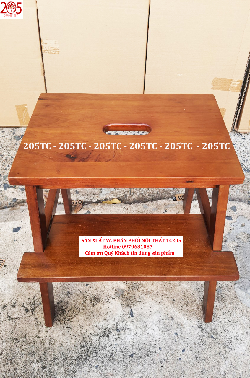 Ghế bậc thang 2 tầng bằng gỗ cao su 100% MÀU VÀNG - 205 TC WOODEN STOOL