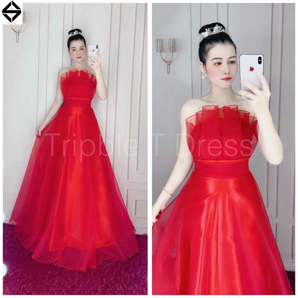 Đầm maxi xòe cúp mặc cưới nhẹ nhàng xếp ly ngực TRIPBLE T DRESS - size S/M