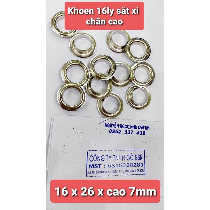 Khoen ore 10mm,14mm,16mm Chân cao 7mm Khuy mắt cáo chuyên đóng bạt, bấm giấy Bằng sắt xi màu bạc Túi 100 cái + long đền