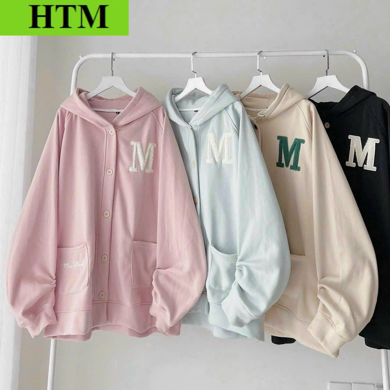 [FREESHIP] Áo Khoác Hoodie Nam Nữ Với kiểu Form Rộng Uniesx Có Nút Gài Phối Thêm Chữ M HTM FASHION - Kem