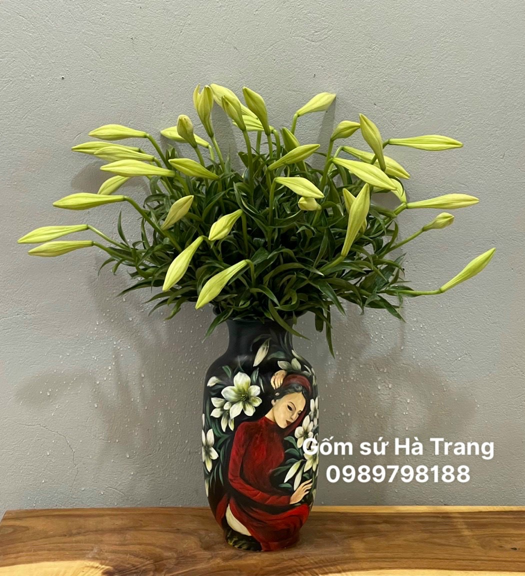 Lọ hoa gốm sứ Bát Tràng cao cấp vẽ 3D cao 40cm