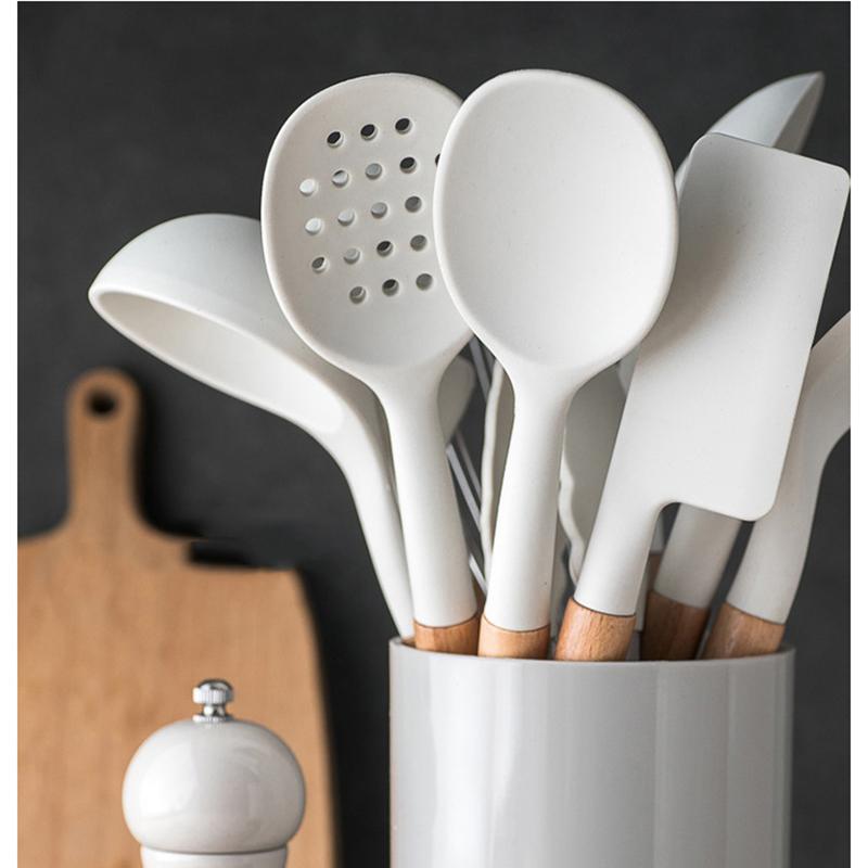 Đặc Biệt Thìa Đũa Cho Không Dính Tay Cầm Gỗ Trắng Dẻo Silicone Đồ Dùng Nhà Bếp Nhà Bếp Dụng Cụ Nấu Ăn Nhà Bếp Phụ Kiện