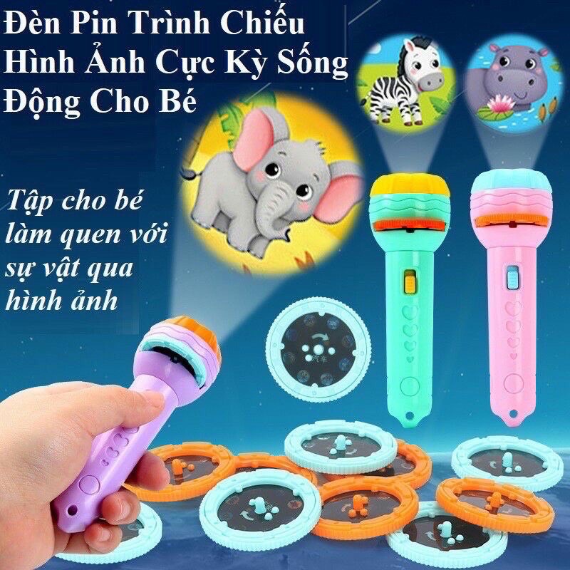 Đồ Chơi Đèn Pin Chiếu Hình 80 Hình Động Vật Hoa Quả Phương Tiện Giao Thông - Mộc Nhiên