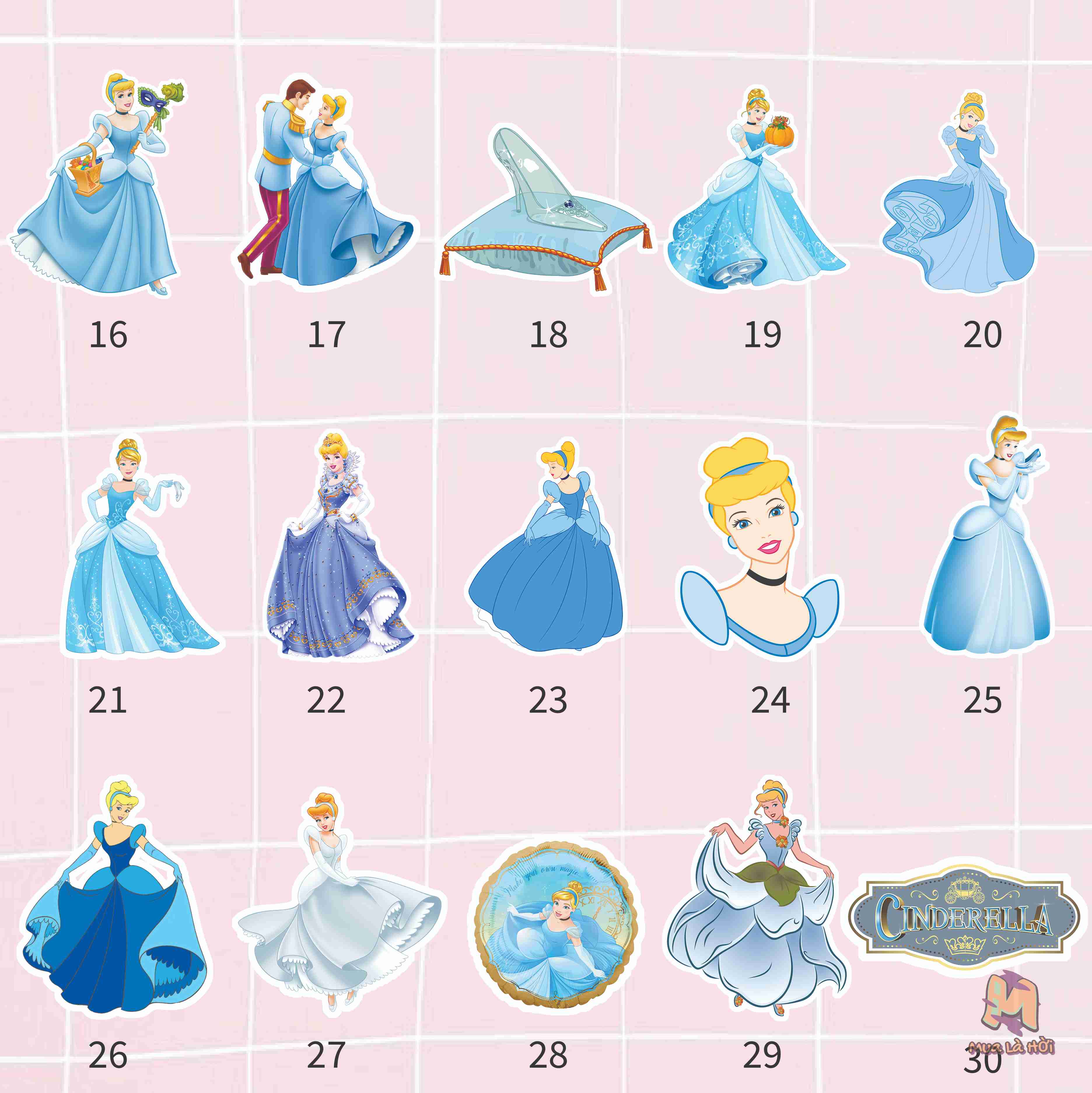 Miếng dán Stickers chủ đề Cinderella