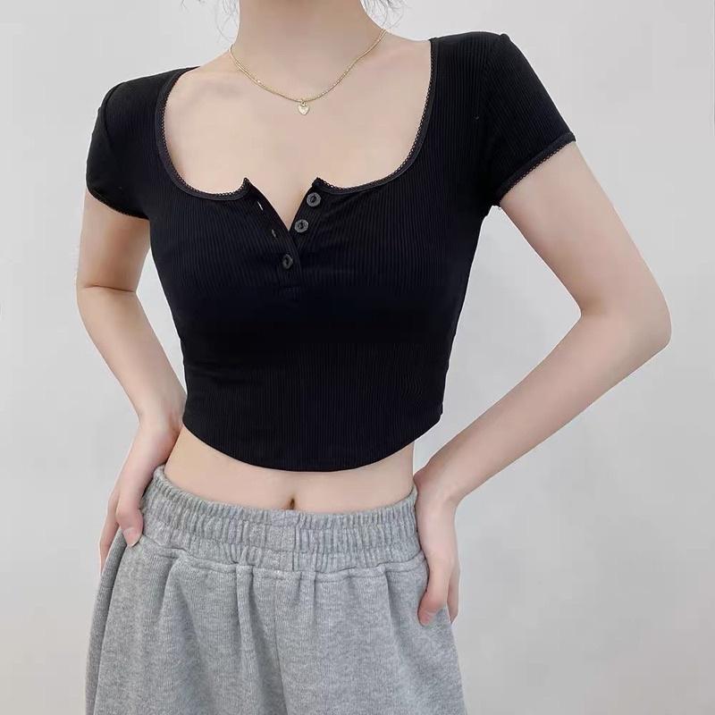 Áo croptop khoét eo Basic, ôm form