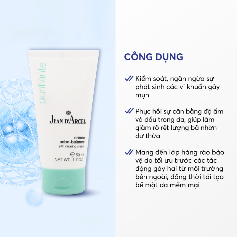 Combo 2 J10 Kem dưỡng giúp giảm mụn Purifiante - 24h Clearing Cream 50ml - Jean d'Arcel