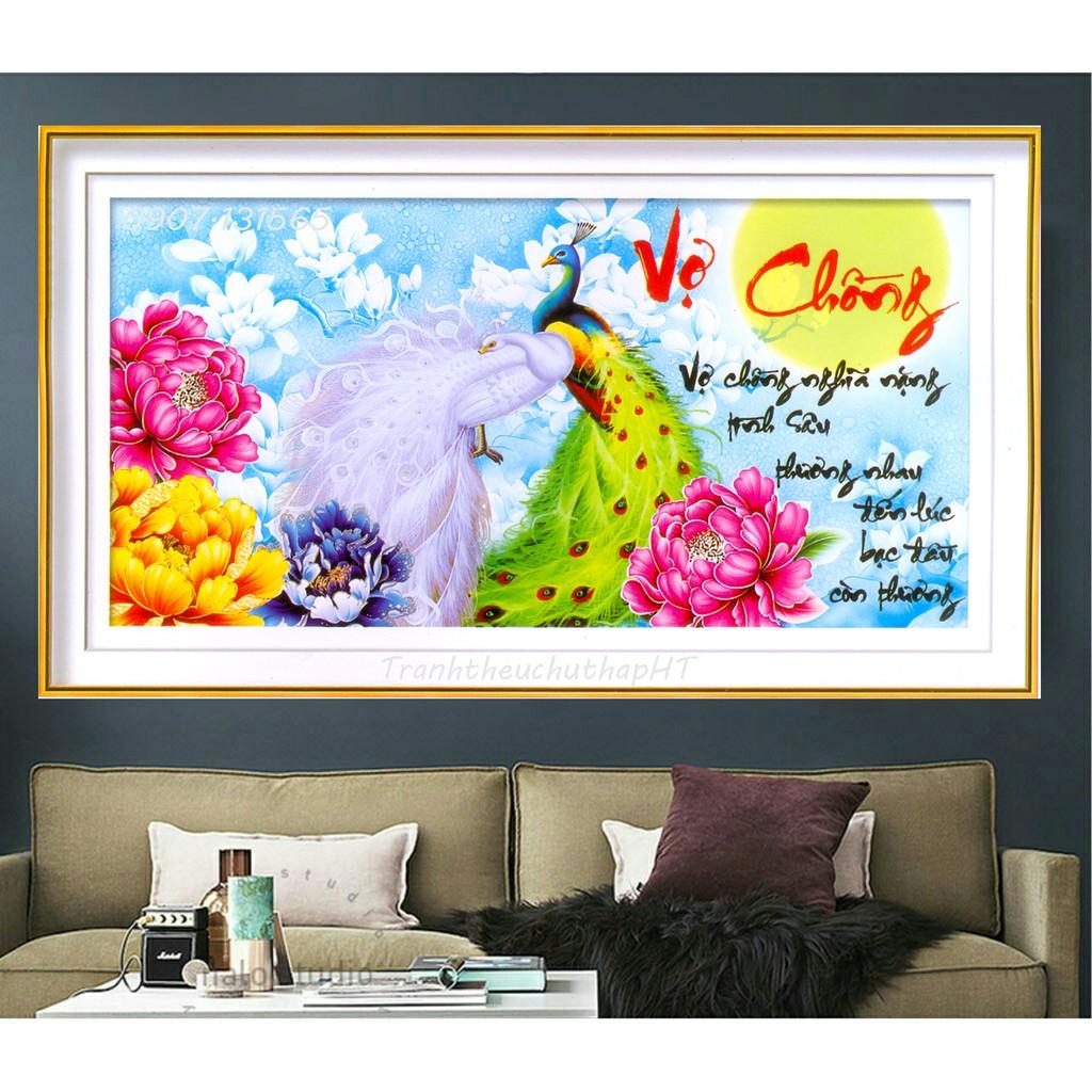 Tranh đính đá - Tranh thêu chữ thập vợ chồng - size 93*51cm - tự thêu