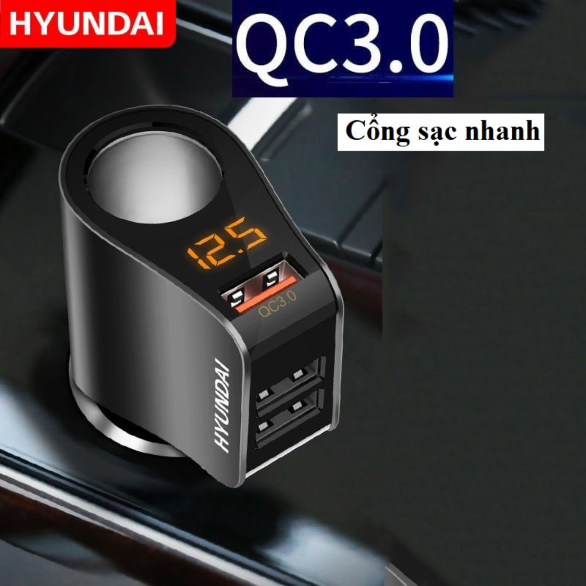 Tẩu sạc nhanh ô tô xe hơi Hyundai HY-10 HY-16 80w/120w QC3.0 - Cốc chia tẩu sạc nhanh phù với mọi dòng xe