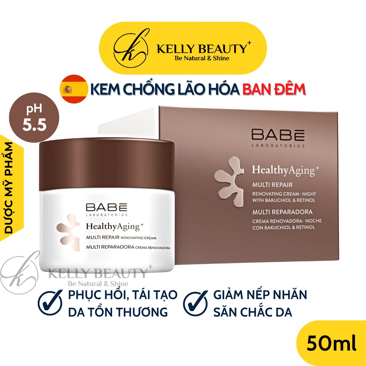 Kem Đêm Tái Tạo Phục Hồi Da BABE Multi Repair Renovating Cream - Giảm Nếp Nhăn Li Ti, Sáng Da, Đều Màu  Kelly Beauty