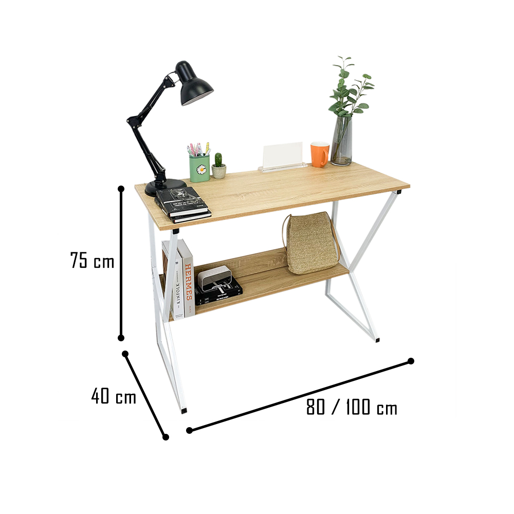 Bàn Làm Việc Gỗ Chân Sắt GAPI  Square Table Có Kệ Sách Học Sinh Nội Thất Phòng Làm Việc Lắp Ráp - GM18