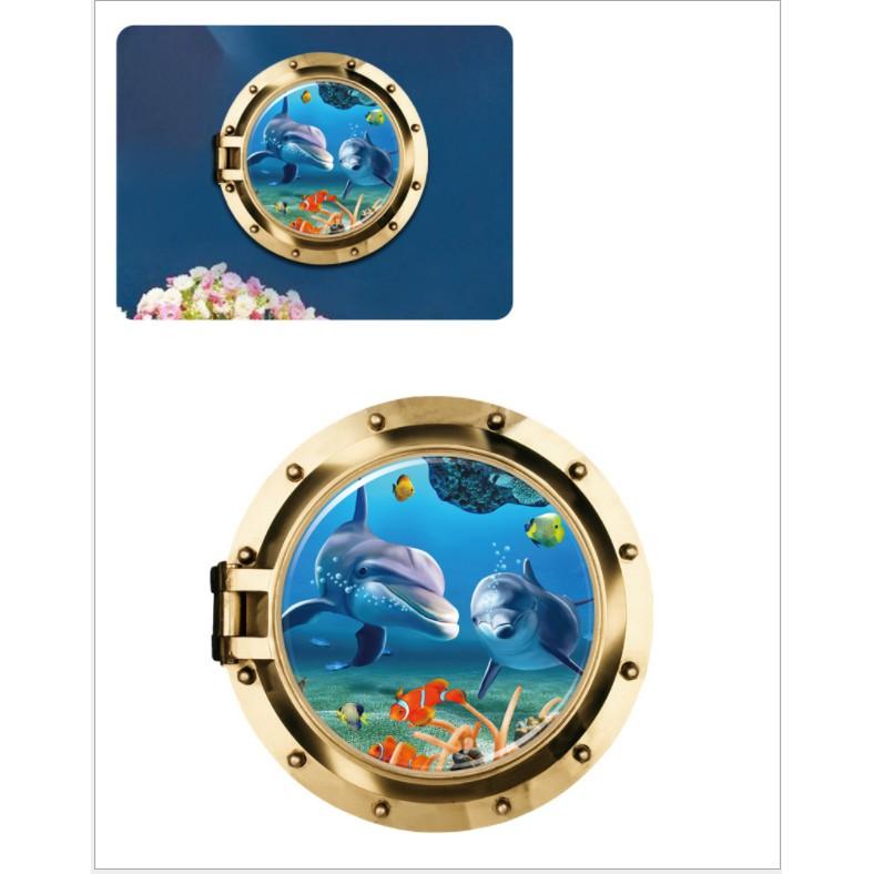 Decal trang trí khuôn cửa cá heo xanh