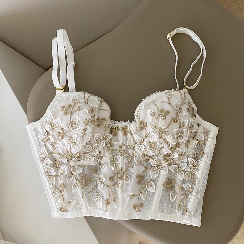 Set Đồ Lót Ren Corset Có Gọng Thêu Hoa Nổi Cao Cấp S484
