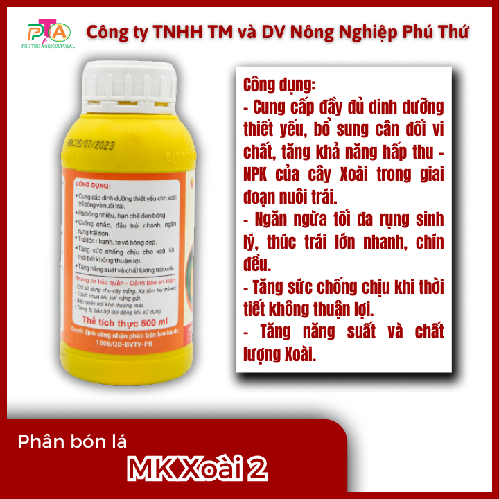 Phân Bón Lá Đầu Trâu MK Xoài 2 (5-2-10) chai 500ml