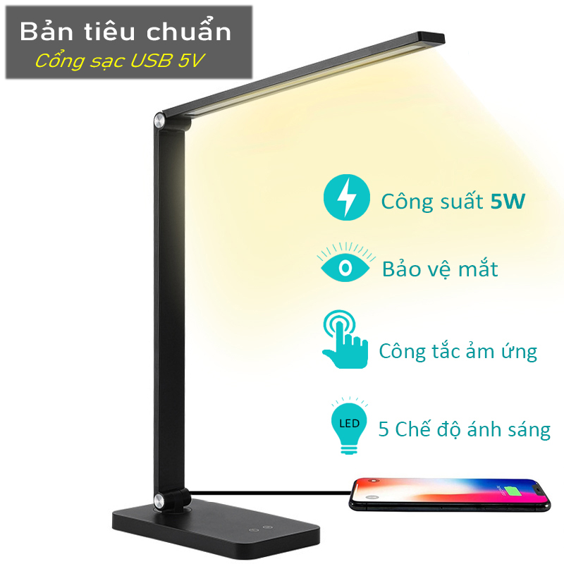 Đèn học và làm việc Led 5W, cảm ứng 5 chế độ ánh sáng - MT856