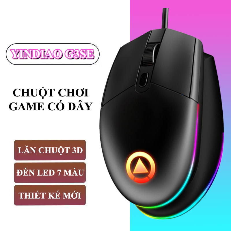 Chuột chơi game YINDIAO G3SE kết nối có dây cổng USB thiết kế công thái học chống mỏi tay có đèn led 7 màu - Hàng Chính Hãng