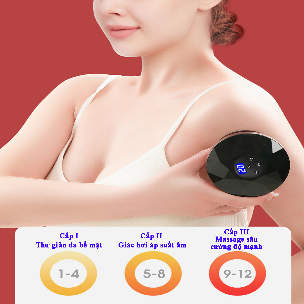 Máy giác hơi massage chân không pin sạc điều chỉnh 12 cấp độ hút xả tự động chườm nóng dung lượng pin 800mA công suất 5W