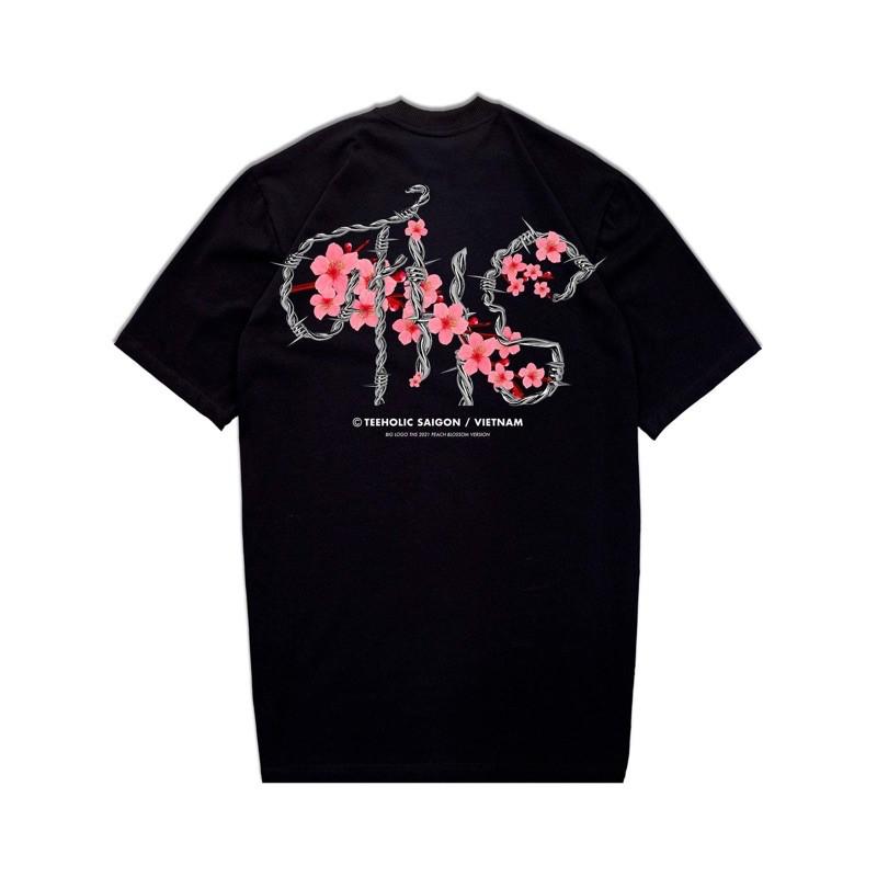 Áo Thun Unisex In Hình Hoa Đào Tết 2021 Logo THS - Màu Đen Trắng Tím