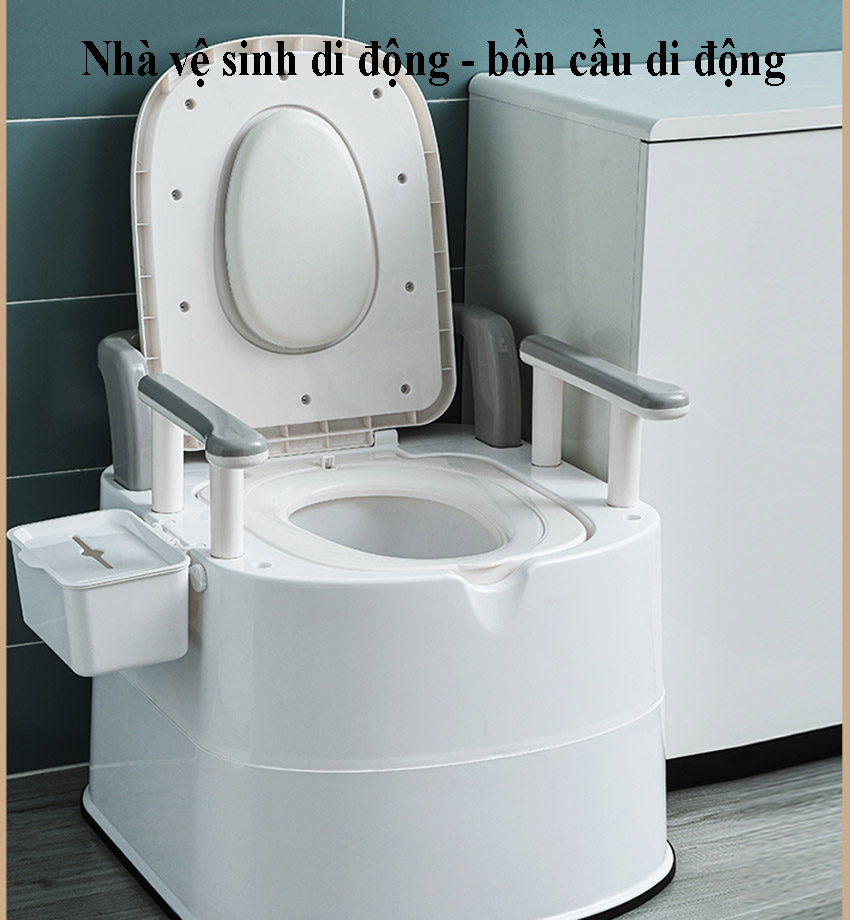 Bô cho người già - Bồn cầu di động CÓ TAY VỊN, TỰA LƯNG, NẮP KÉP NGĂN MÙI VÀ CHỐNG TRƯỢT BO QUANH cho người già, phụ nữ mang thai, người bệnh khó vận động