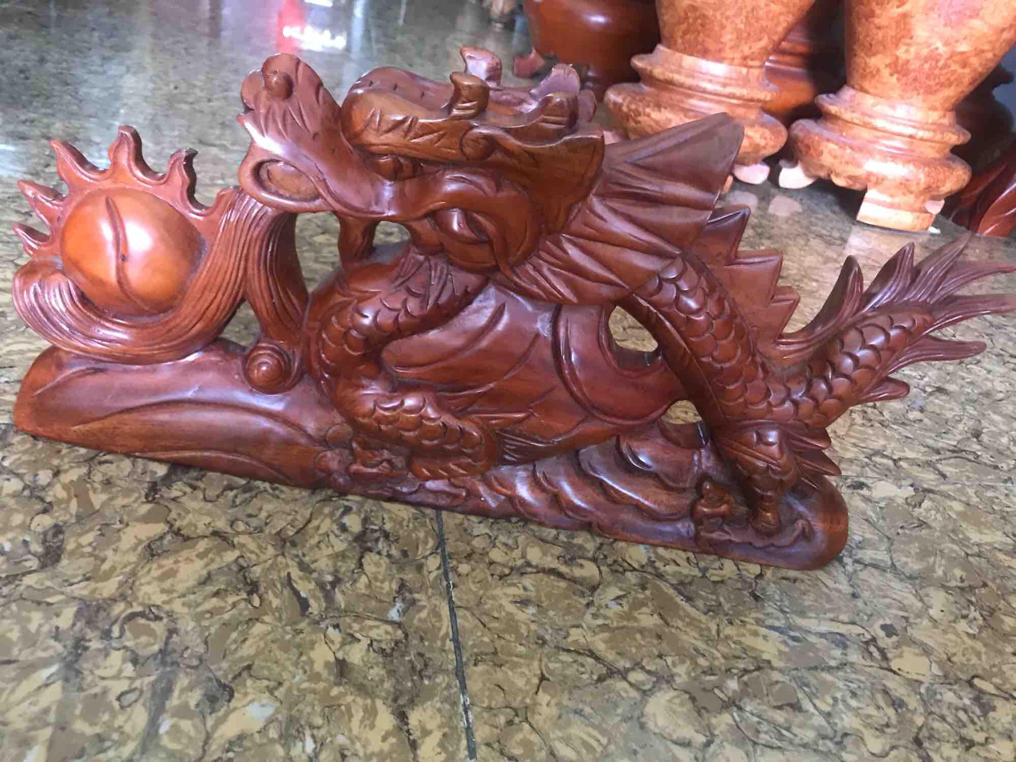 TƯỢNG CON RỒNG LỬA GỖ GÕ dài 50cmx22cmx6cm