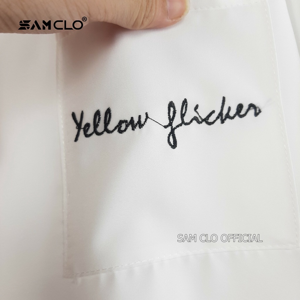 Áo sơ mi nữ cổ bẻ tay ngắn có túi dáng ulzzang freesize form rộng chữ YELLOW FLICKER màu