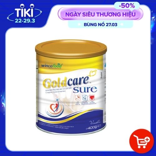 Sữa bột Wincofood GoldCare Sure 400g: dinh dưỡng đầy đủ và cân đối hỗ trợ hệ tiêu hóa, ngừa loãng xương, tốt cho hệ tim mạch