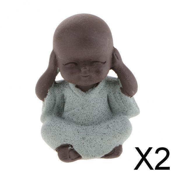 2xCeramic Small Buddha Statue Monk Figurine Tea pet Decorative Ornaments Blue